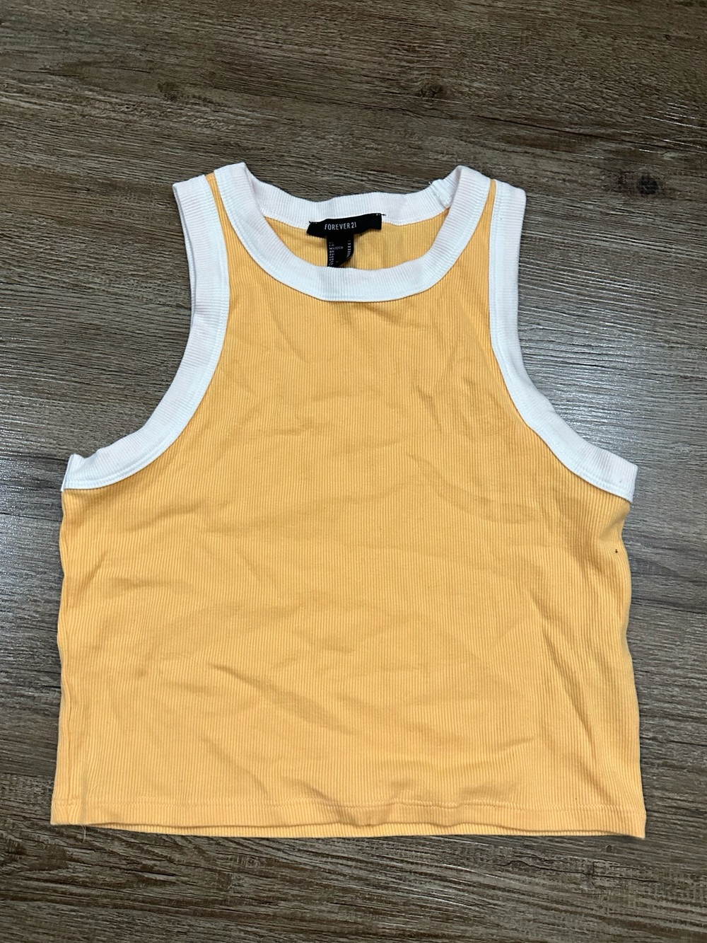 Forever 21 Yellow Ribbed Tank with White Contrast Trim